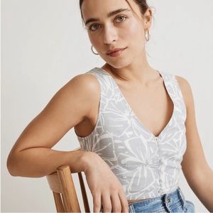 Madewell Gray Floral Button-Down Crop Top